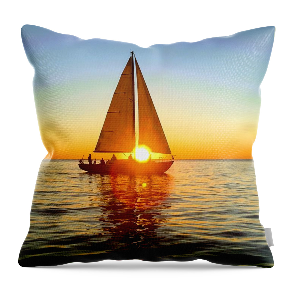 Sailboat Throw Pillow featuring the photograph Sunset Sail by David T Wilkinson