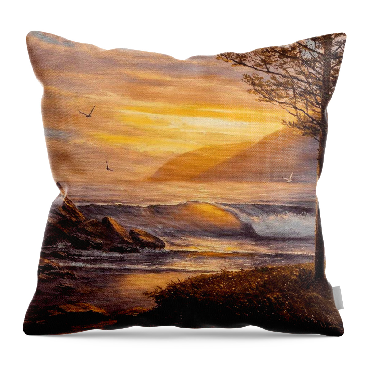 Sunset Throw Pillow featuring the painting Sunset Seas by Teresa Trotter