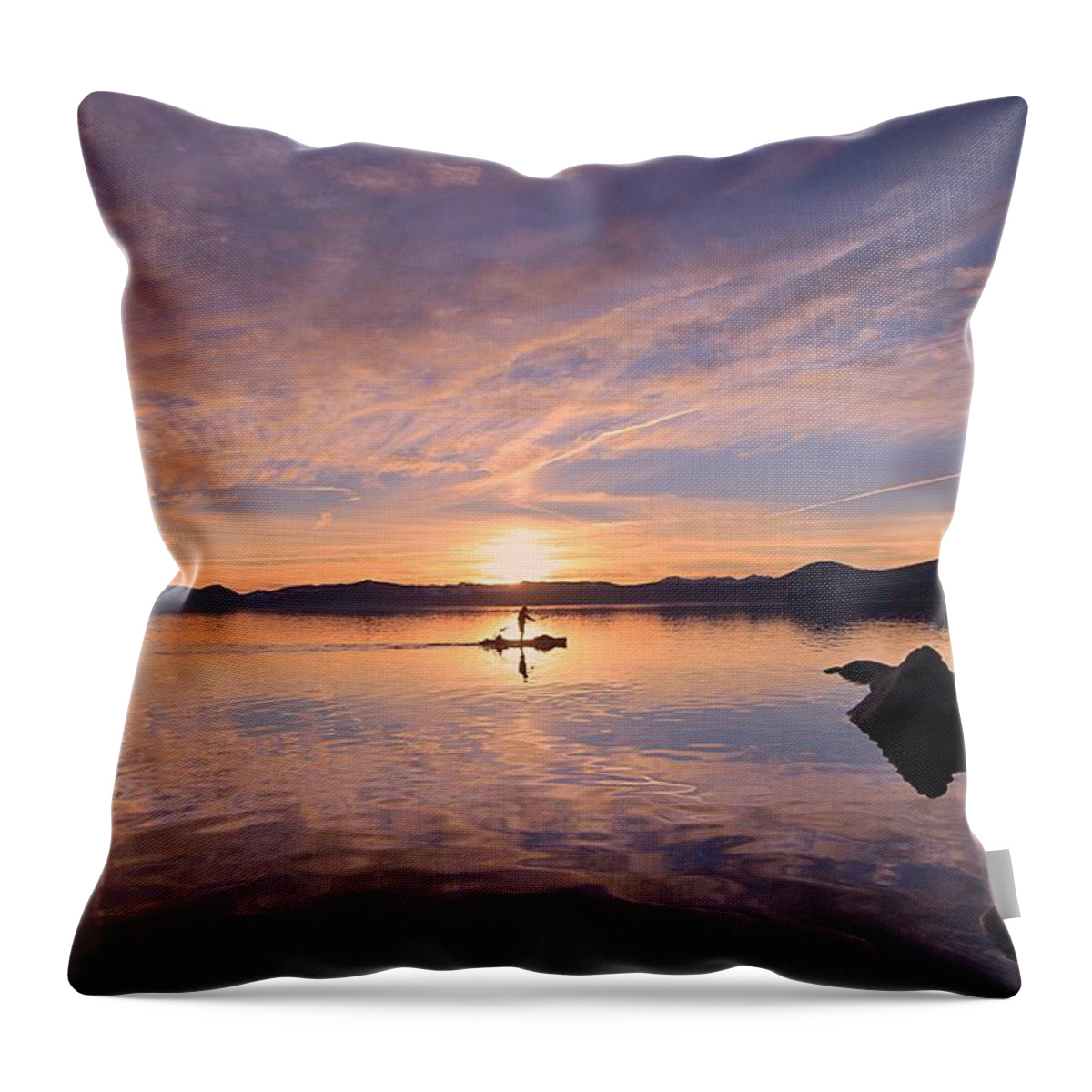 Lake Tahoe Throw Pillow featuring the photograph Sunset SUPper by Sean Sarsfield