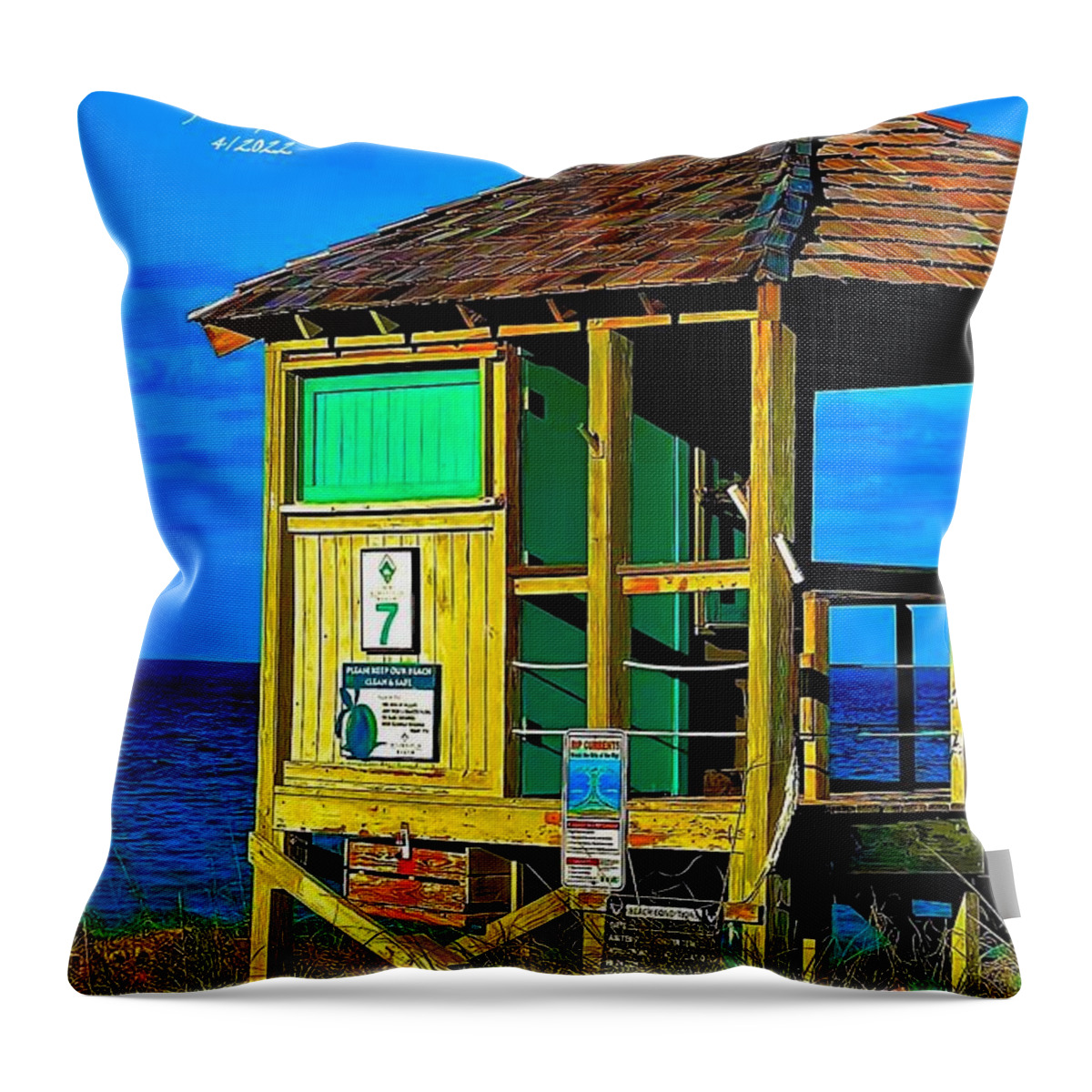 Lifeguard Throw Pillow featuring the photograph Sunset Walks on the Beach 3 by John Anderson