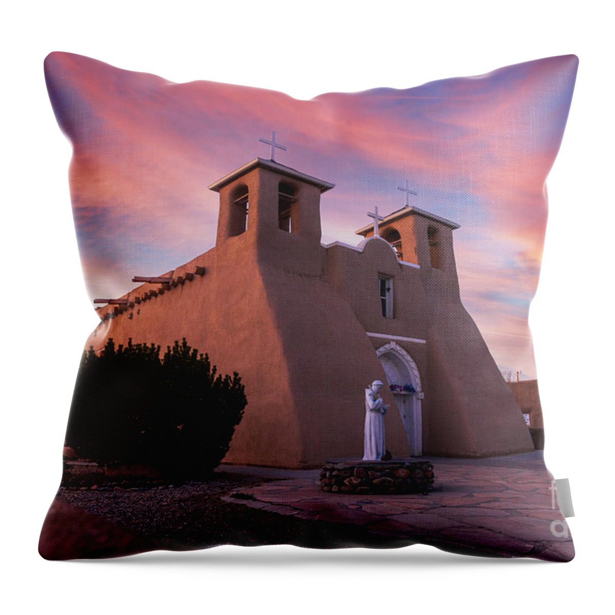 Taos Throw Pillow featuring the photograph Sunset with the San Francisco de Asis Church by Elijah Rael