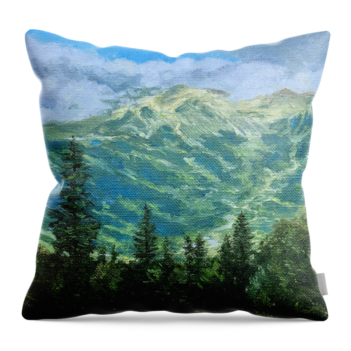 Valley Throw Pillow featuring the painting Sunshine Above Grindelwald Switzerland by Dai Wynn