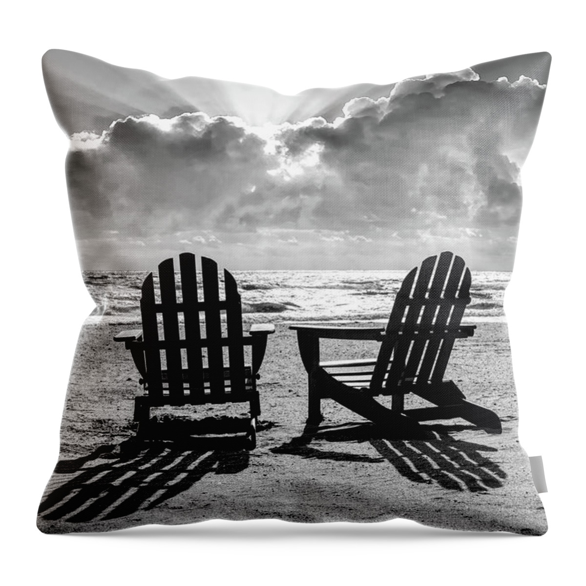 Black Throw Pillow featuring the photograph Sunshine and Shadows in the Sand Black and White by Debra and Dave Vanderlaan