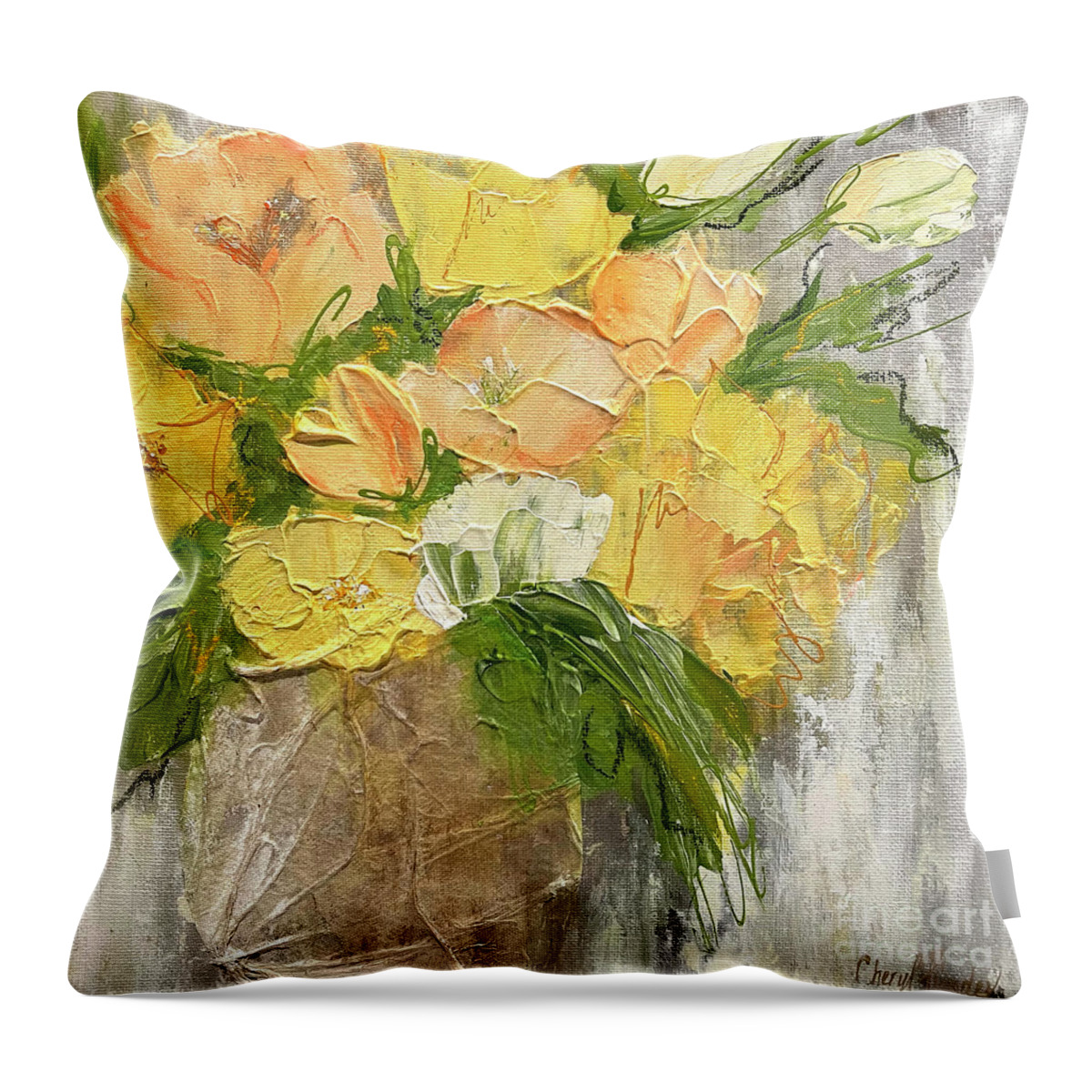 Abstract Throw Pillow featuring the painting Sunshine in a Vase 1 by Cheryl Rhodes