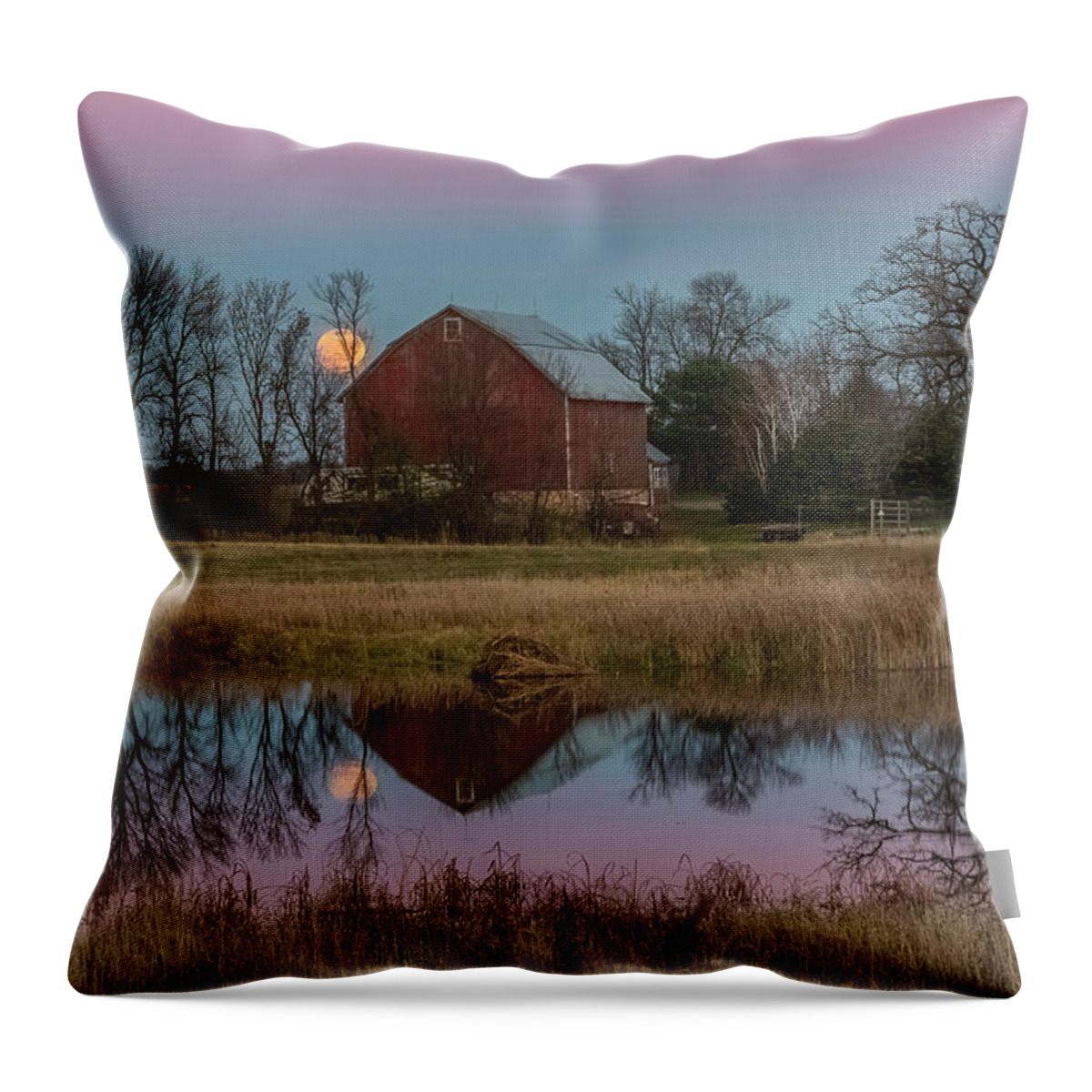 Moon Throw Pillow featuring the photograph Super Moon and Barn Series #1 by Patti Deters