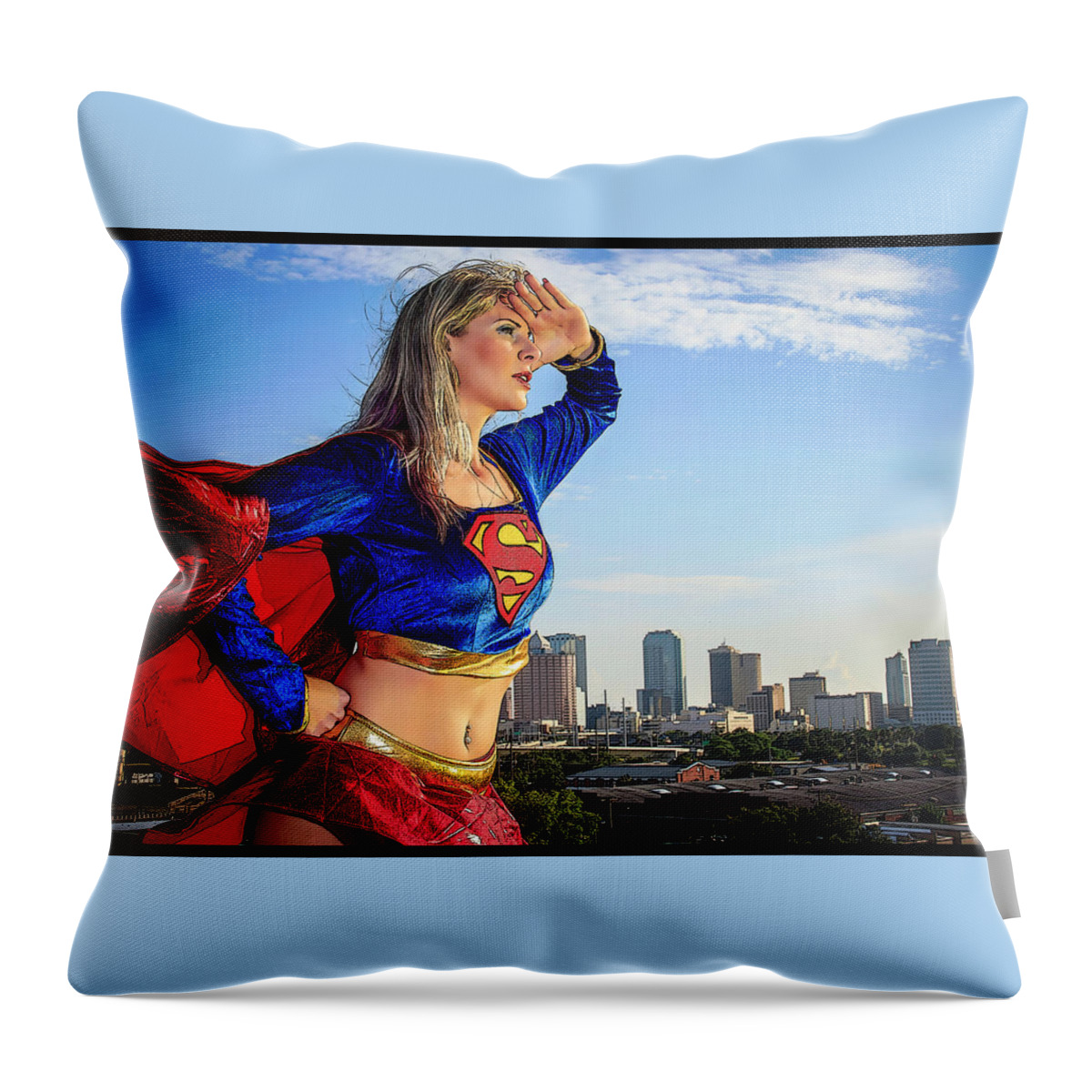 Cosplay Throw Pillow featuring the photograph Supergirl #2 by Christopher W Weeks