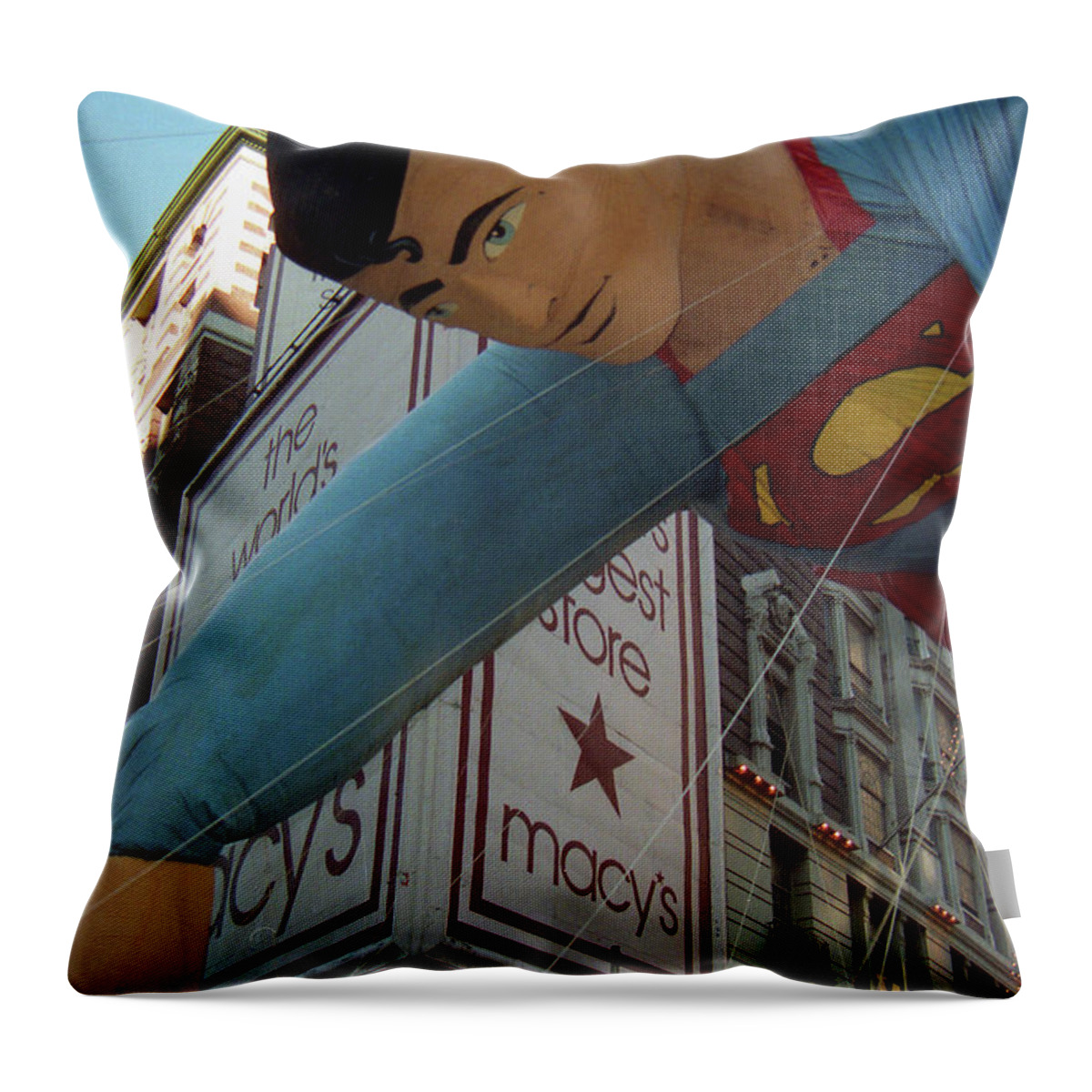 Thanksgiving Throw Pillow featuring the photograph Superman Balloon up-close by Steven Spak