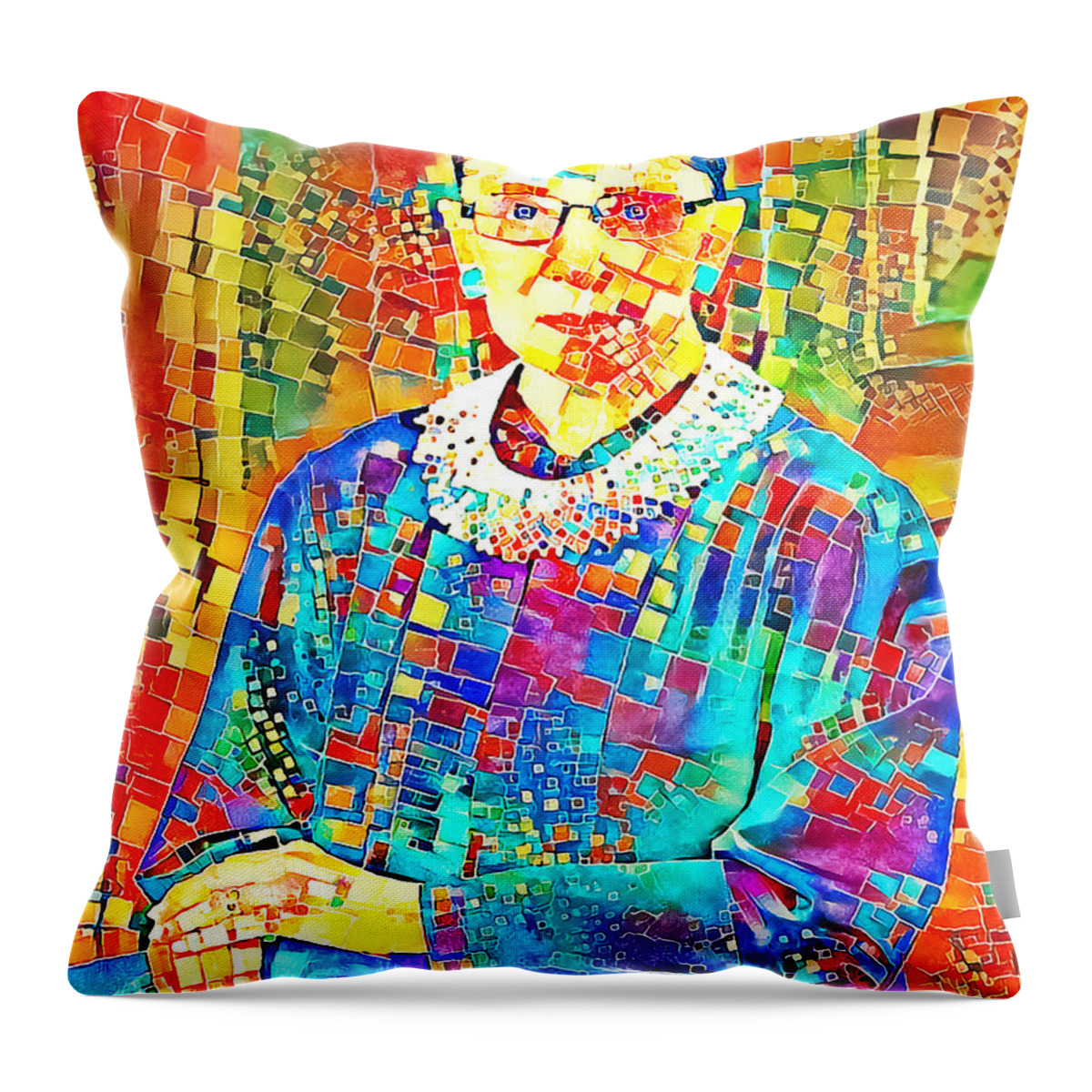 Wingsdomain Throw Pillow featuring the photograph Supreme Court Justice Ruth Ginsburg Notorious RBG in Vibrant Contemporary Mosaic 20201011 v3 by Wingsdomain Art and Photography