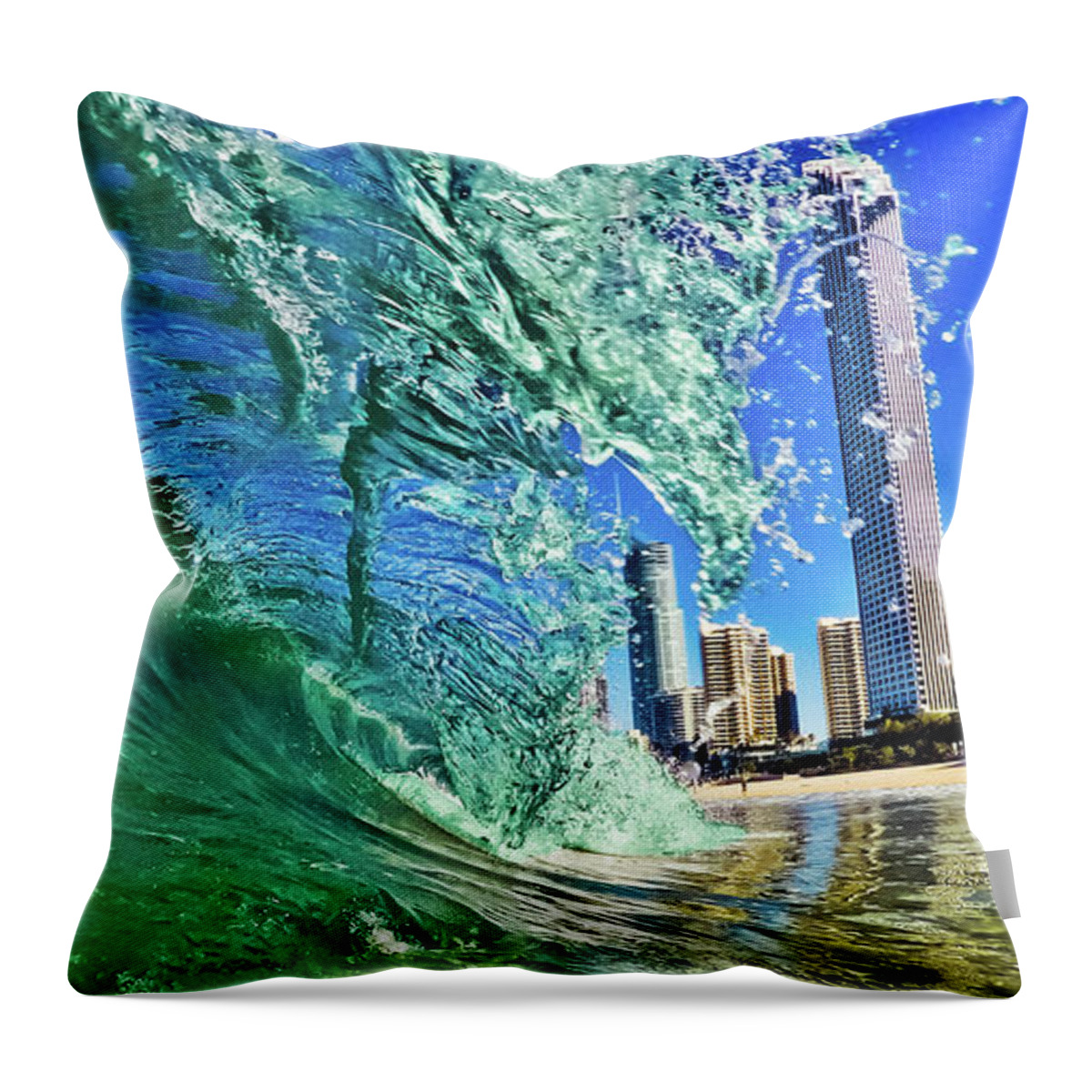 Ocean Art Throw Pillow featuring the photograph Surf City Panorama by Az Jackson