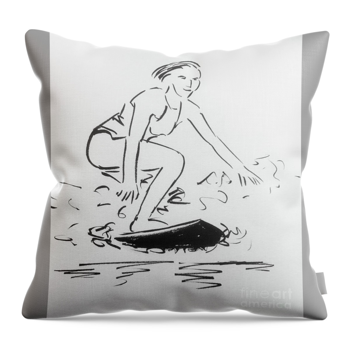 Surfing. Girl Surfing Throw Pillow featuring the drawing Surfer Girl by Maxie Absell
