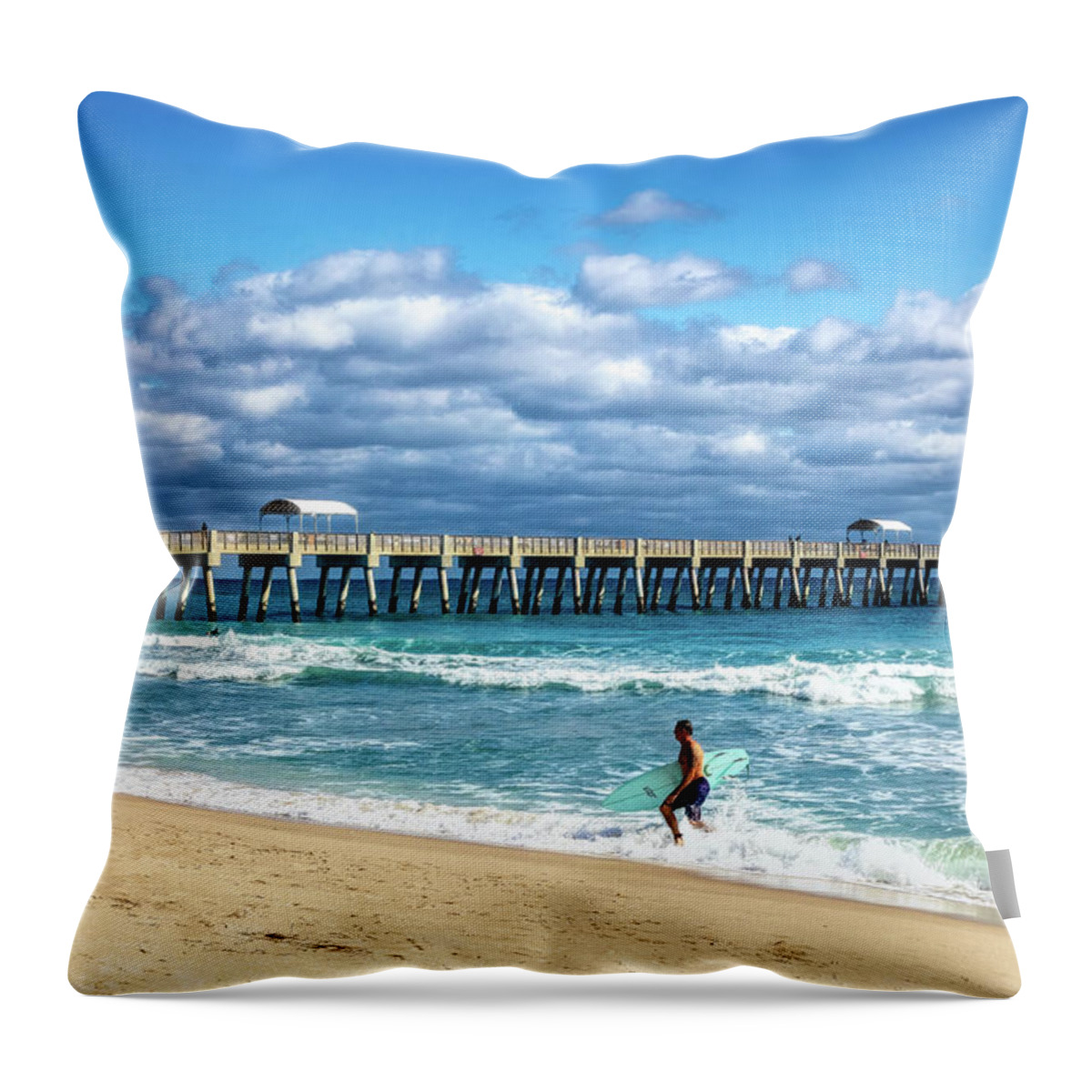 Clouds Throw Pillow featuring the photograph Surfer in the Sun by Debra and Dave Vanderlaan