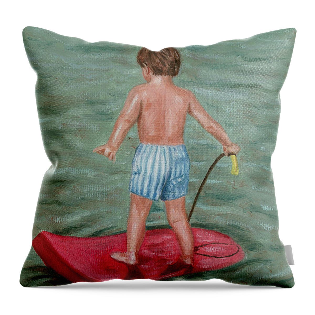 Boy Throw Pillow featuring the painting Surfer in Training by Jill Ciccone Pike