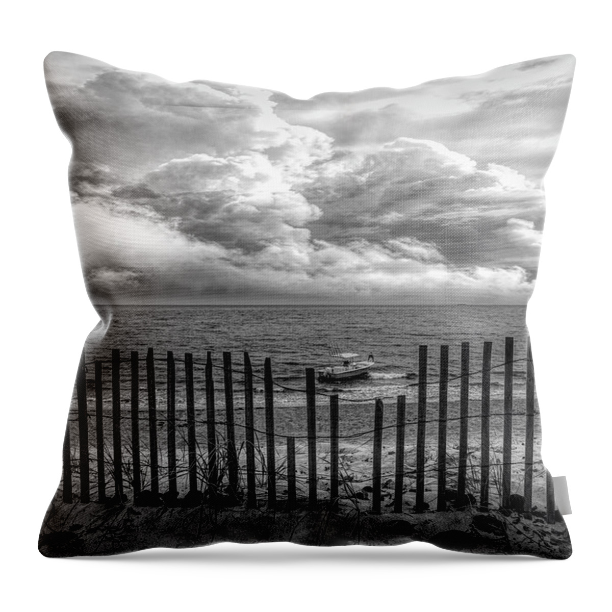 Boats Throw Pillow featuring the photograph Surfside in Black and White by Debra and Dave Vanderlaan