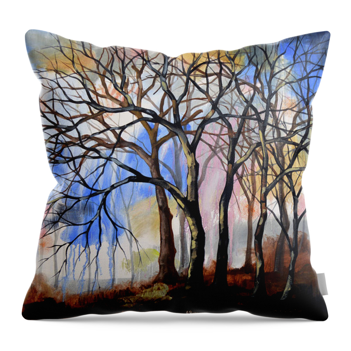 Tree Art Throw Pillow featuring the painting Surrounded by Friends by Amy Giacomelli