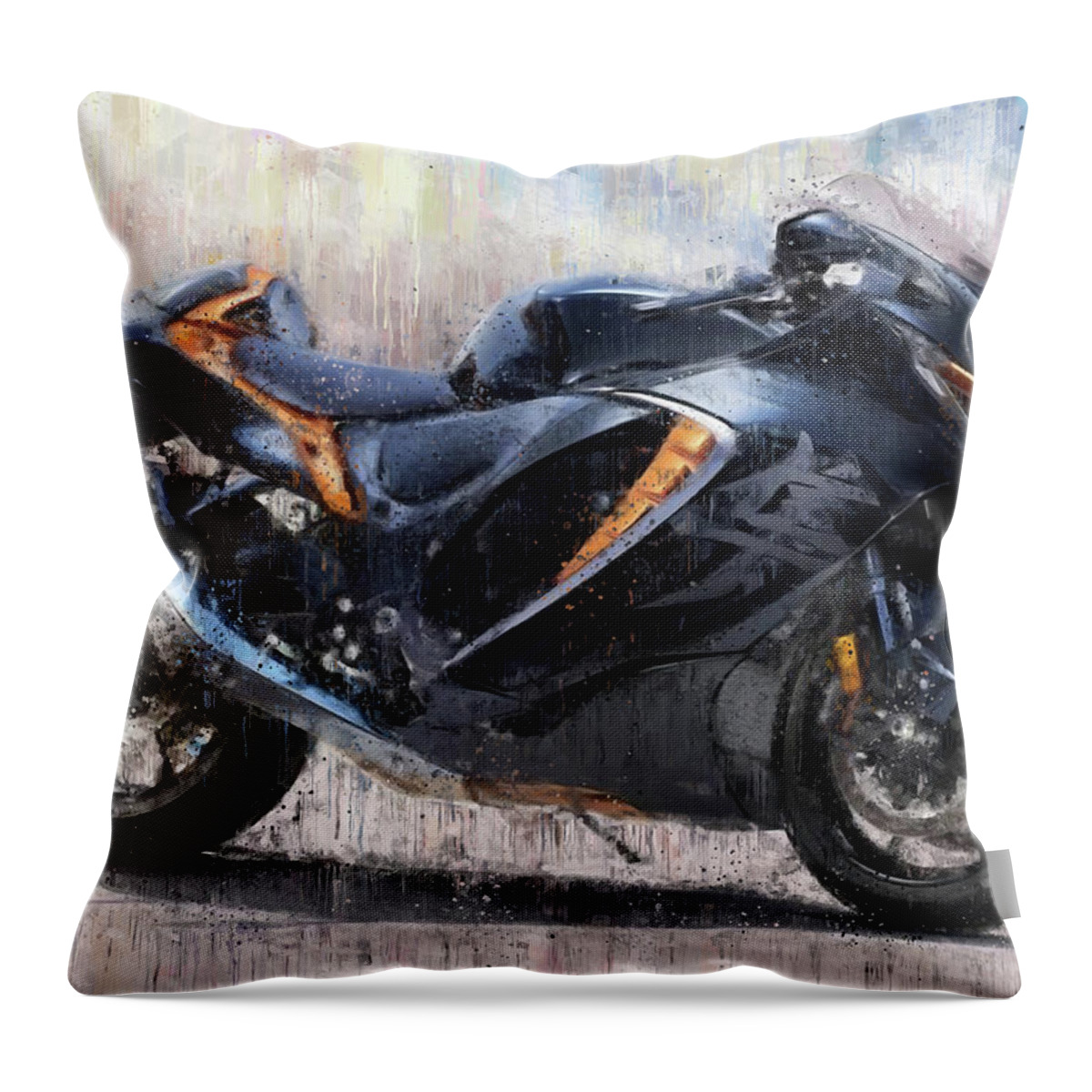Motorcycle Throw Pillow featuring the painting SUZUKI HAYABUSA GSX1300R Motorcycles by Vart by Vart