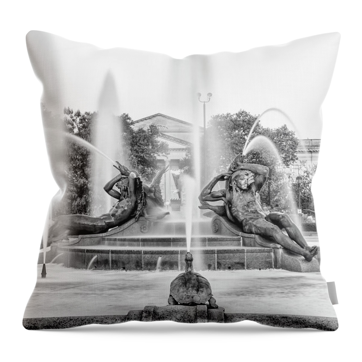 Black And White Swann Throw Pillow featuring the photograph Swann Fountain - Philadephia on the Parkway in Black and White by Philadelphia Photography