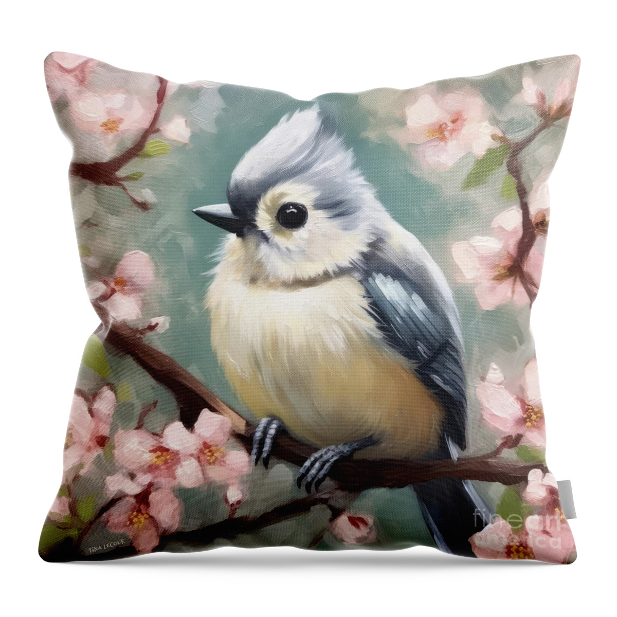 Tufted Titmouse Throw Pillow featuring the painting Sweet Charming Titmouse by Tina LeCour