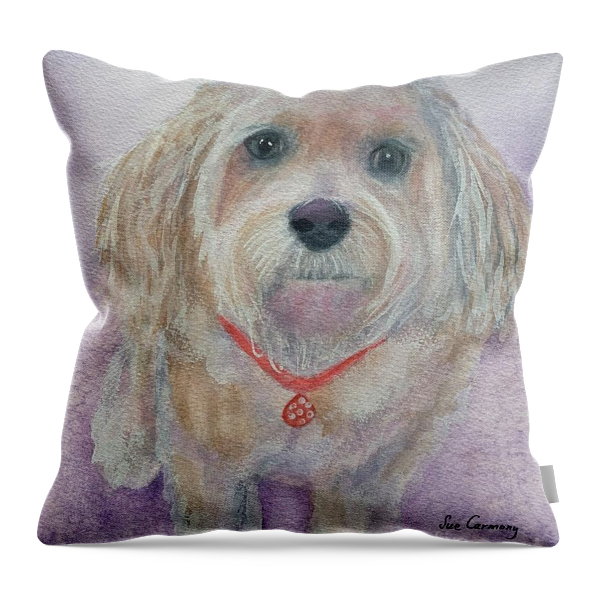 Dog Throw Pillow featuring the painting Sweet Izzie by Sue Carmony