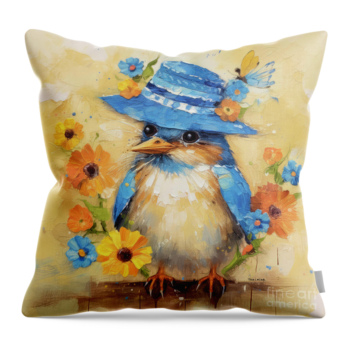 Bluebird Throw Pillow featuring the painting Sweet Little Bluebird by Tina LeCour