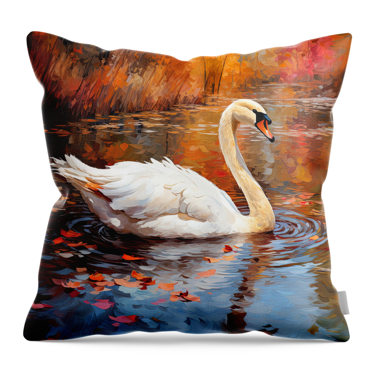 Autumn Swan Throw Pillow featuring the digital art Swim and Grace by Lourry Legarde