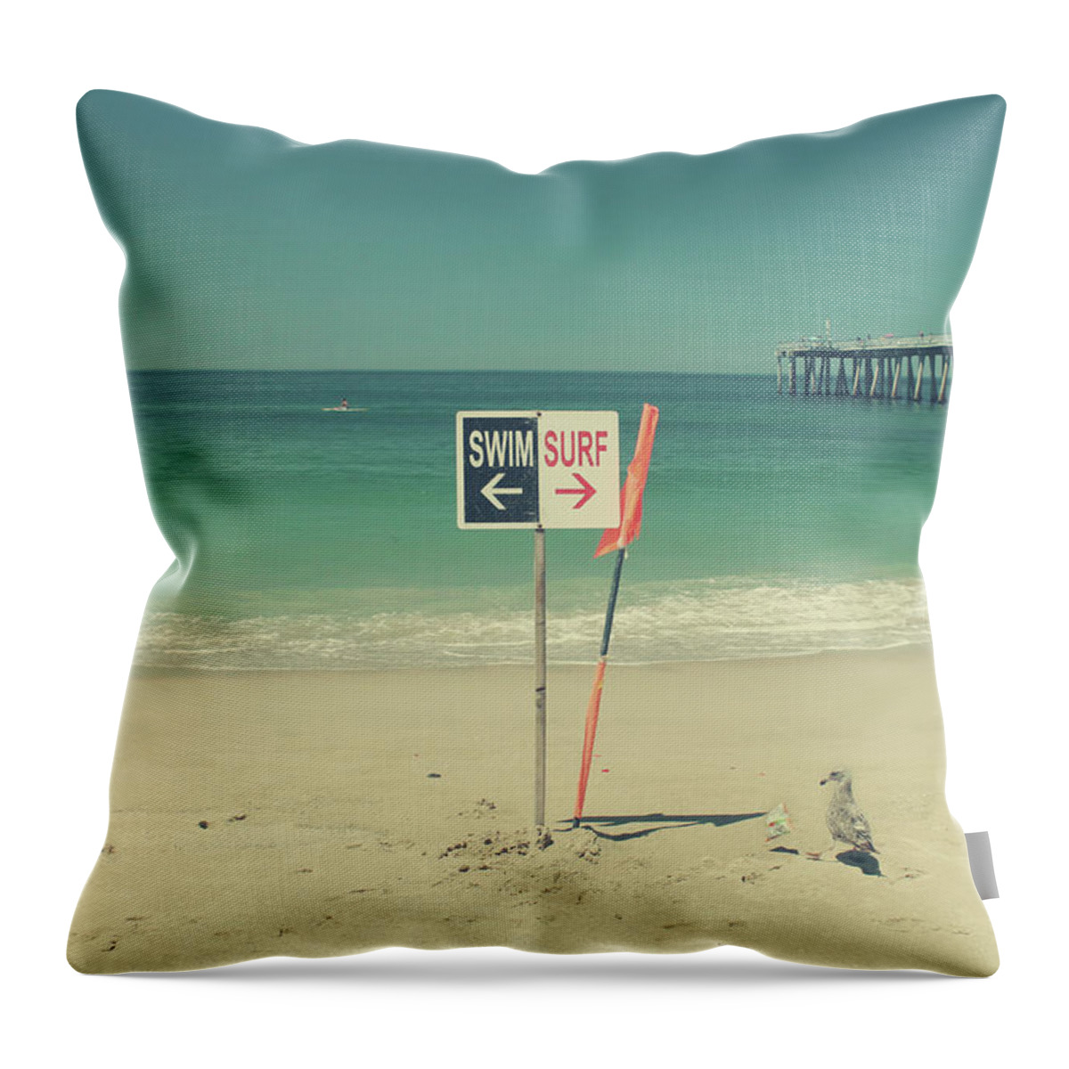 Hermosa Beach Throw Pillow featuring the photograph Swim and Surf by Laurie Search