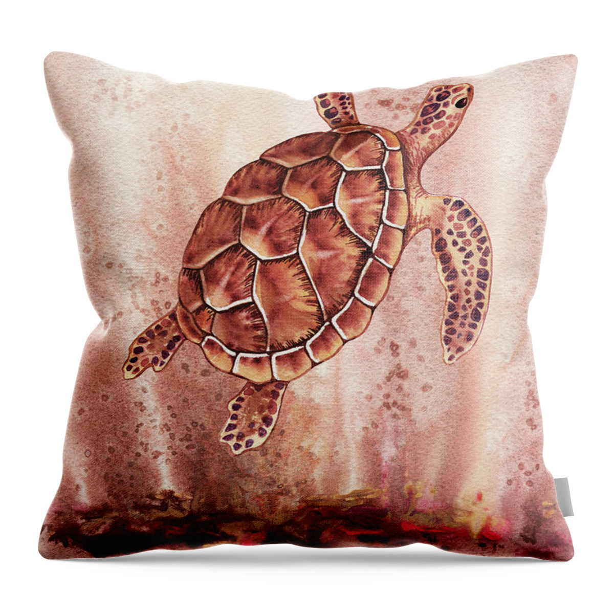 Giant Throw Pillow featuring the painting Swimming Free Under The Ocean Giant Sea Turtle Watercolor by Irina Sztukowski