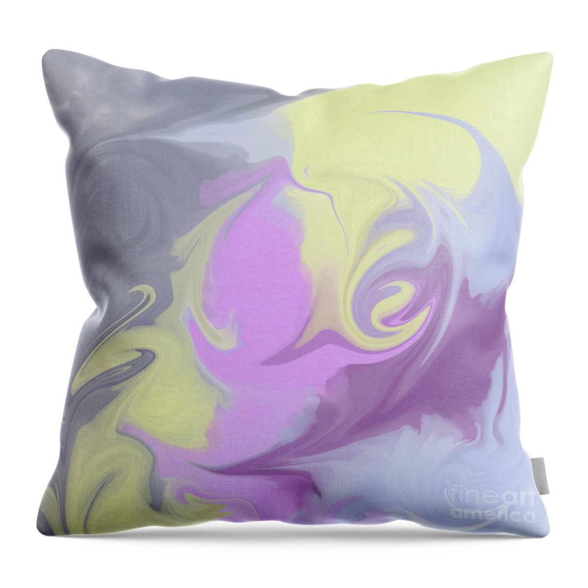 Swirl Throw Pillow featuring the digital art Swirling abstract in purple and yellow by Bentley Davis