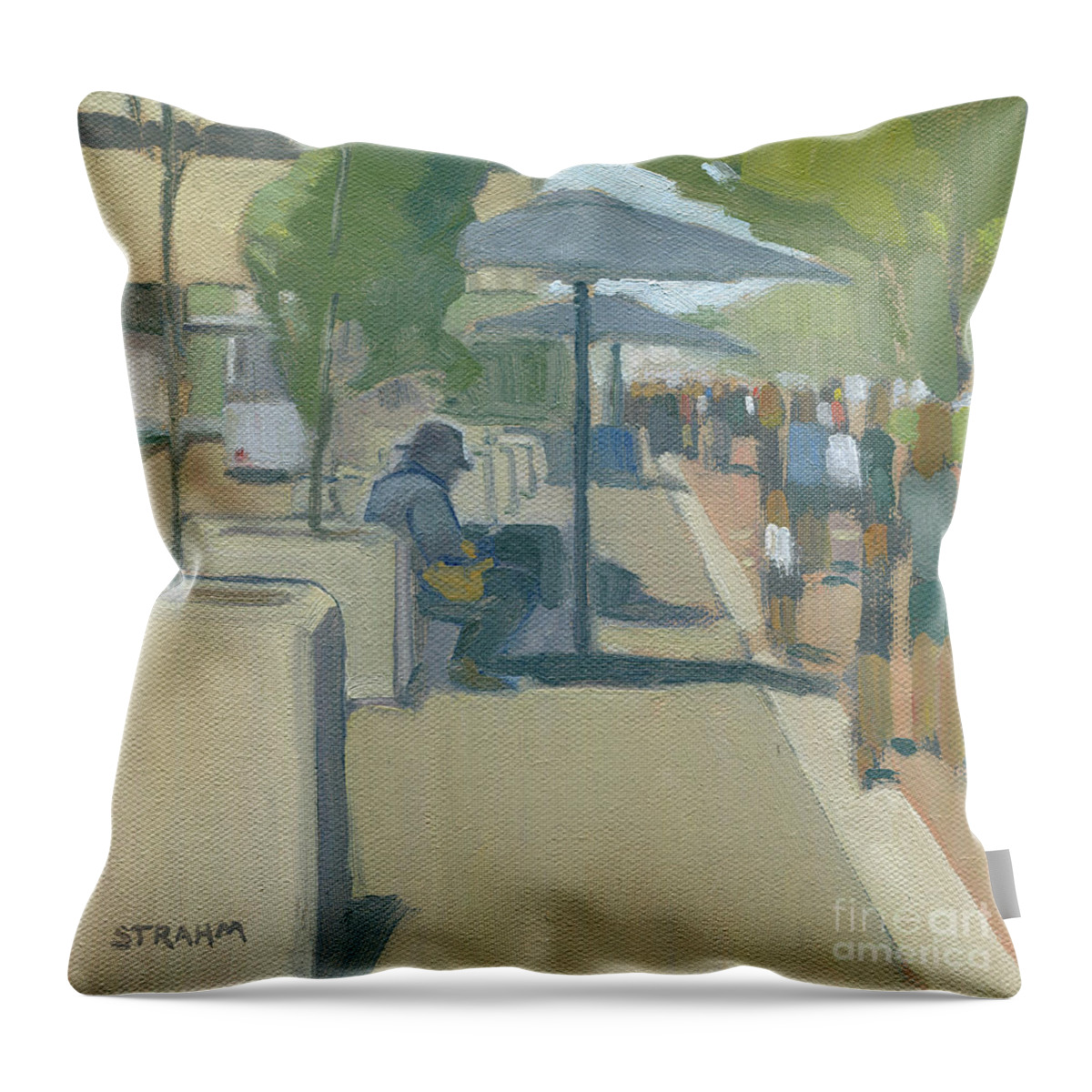 Busker Throw Pillow featuring the painting Busker in San Diego - T-Bone by Paul Strahm