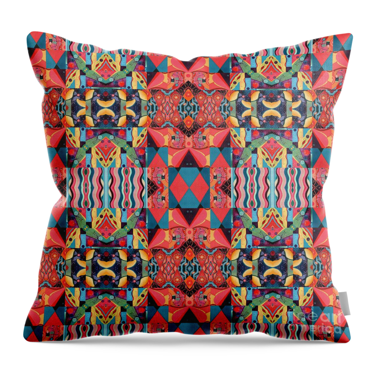 Tjod Mandala Series Puzzle 8 Arrangement 1 Multiplied By Helena Tiainen Throw Pillow featuring the mixed media T J O D Mandala Series Puzzle 8 Arrangement 1 Multiplied by Helena Tiainen