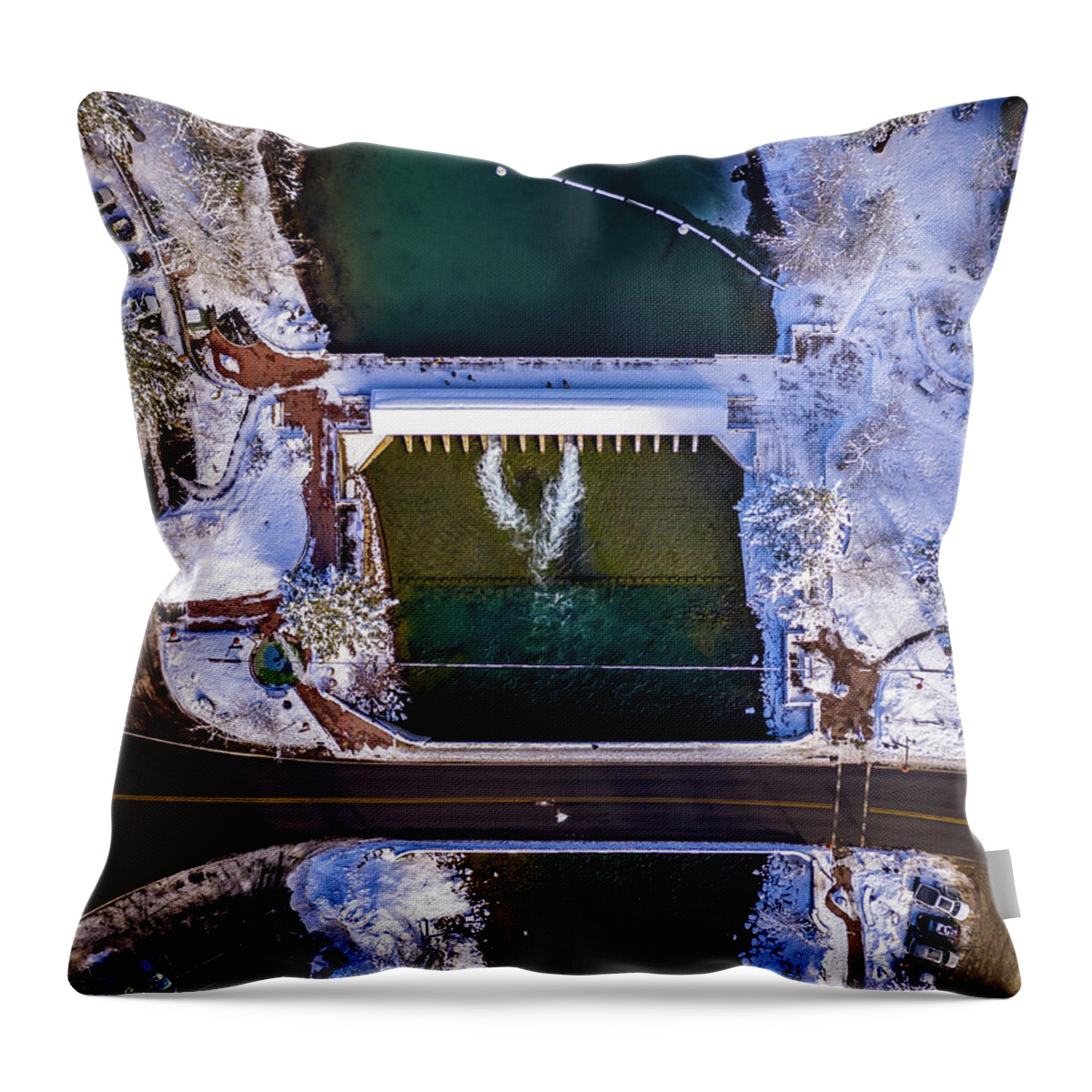 Drone Throw Pillow featuring the photograph Tahoe City Dam TD by Clinton Ward
