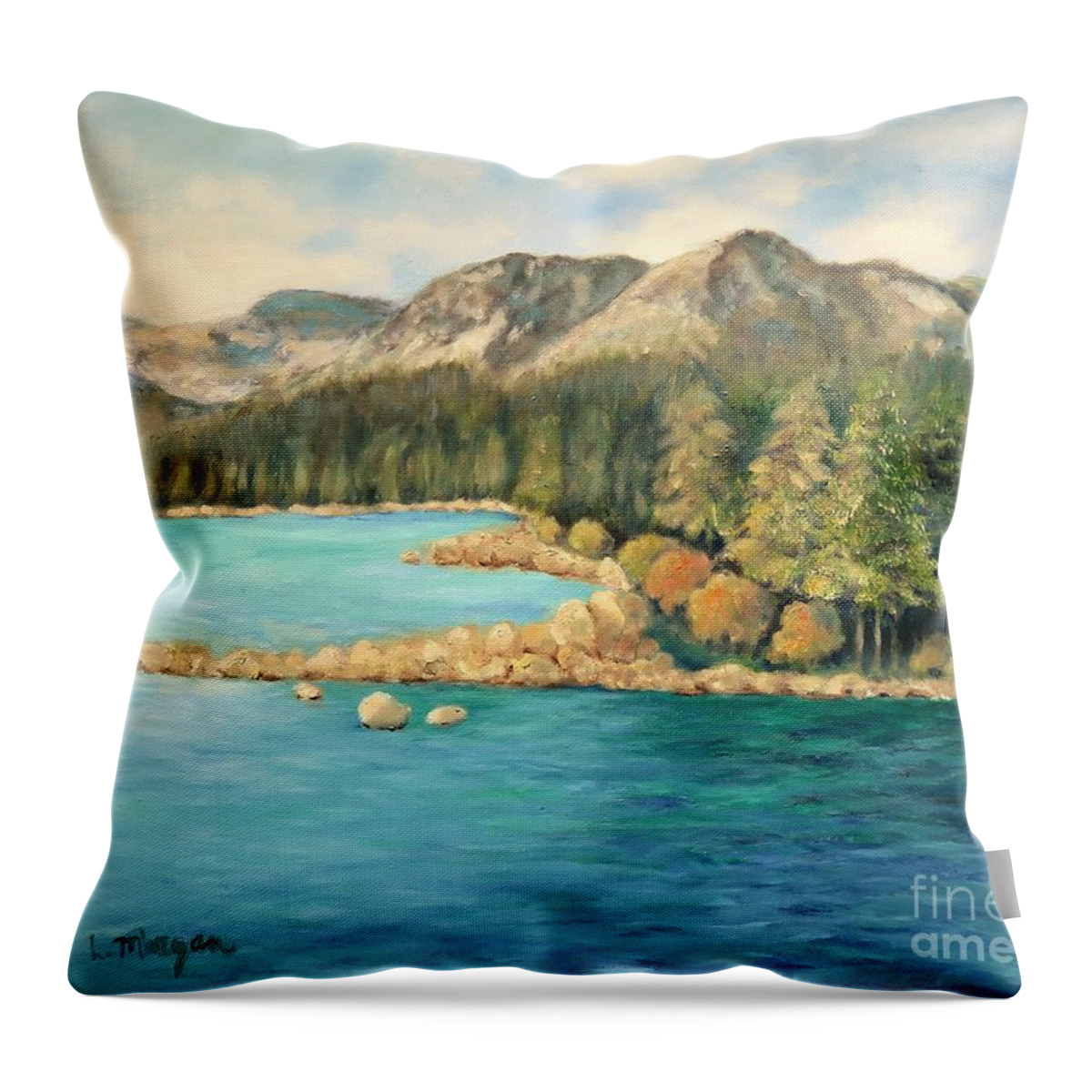 Lake Throw Pillow featuring the painting Tahoe in Early Fall by Laurie Morgan