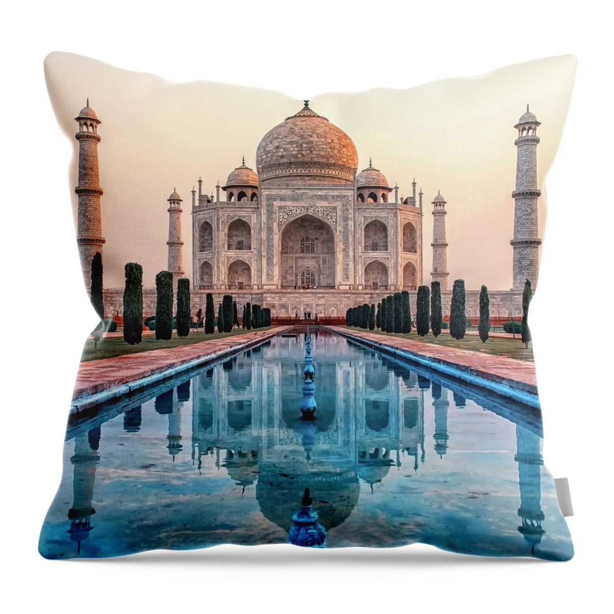 Architecture Throw Pillow featuring the photograph Taj Mahal Mausoleum by Manjik Pictures