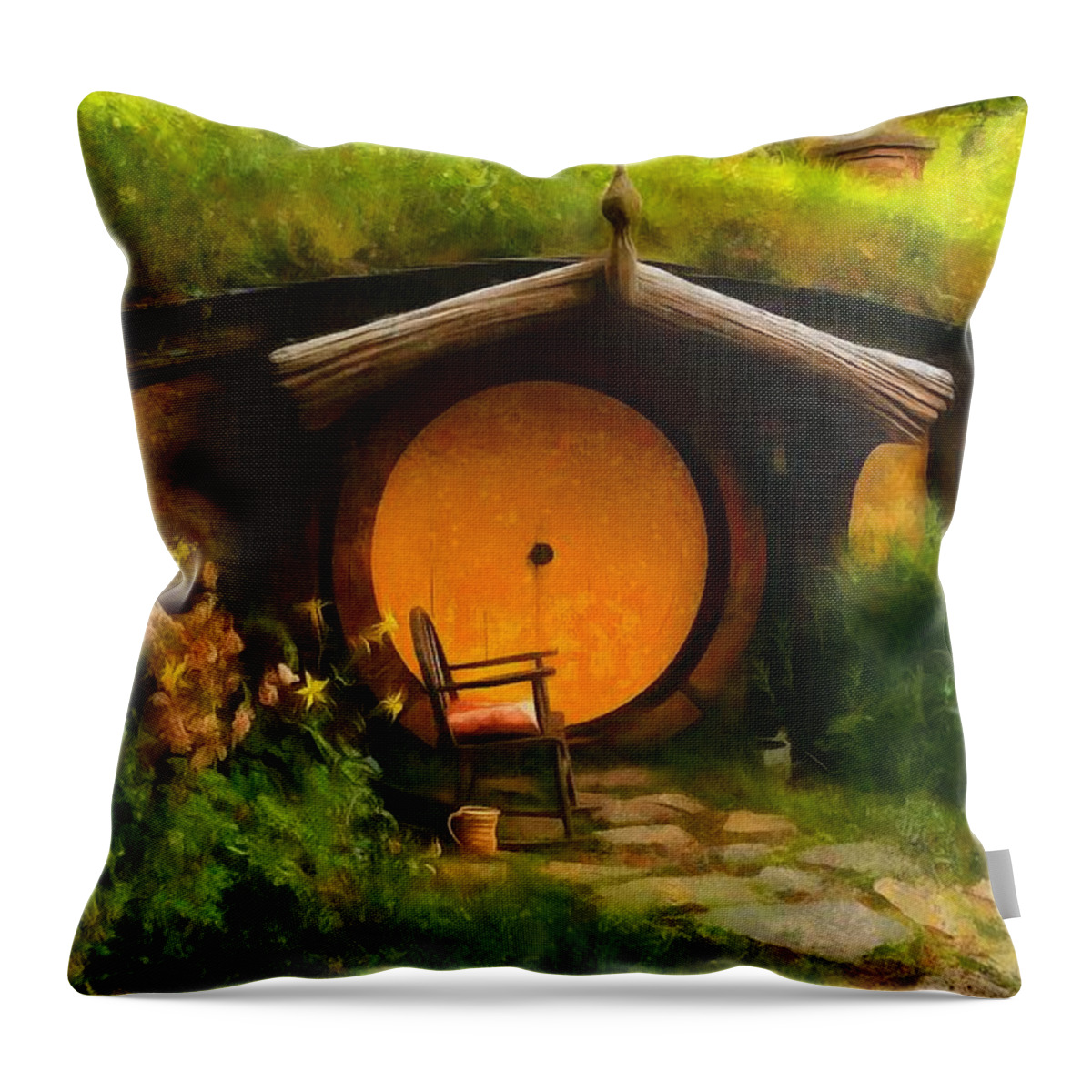 Hobbit Hole Throw Pillow featuring the painting Take a Sit by Eva Lechner