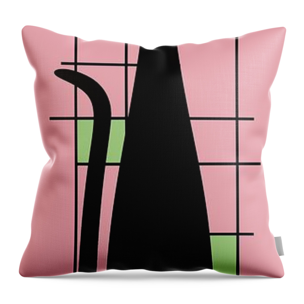 Mid Century Modern Cat Throw Pillow featuring the digital art Tall Mondrian Cat on Pink by Donna Mibus