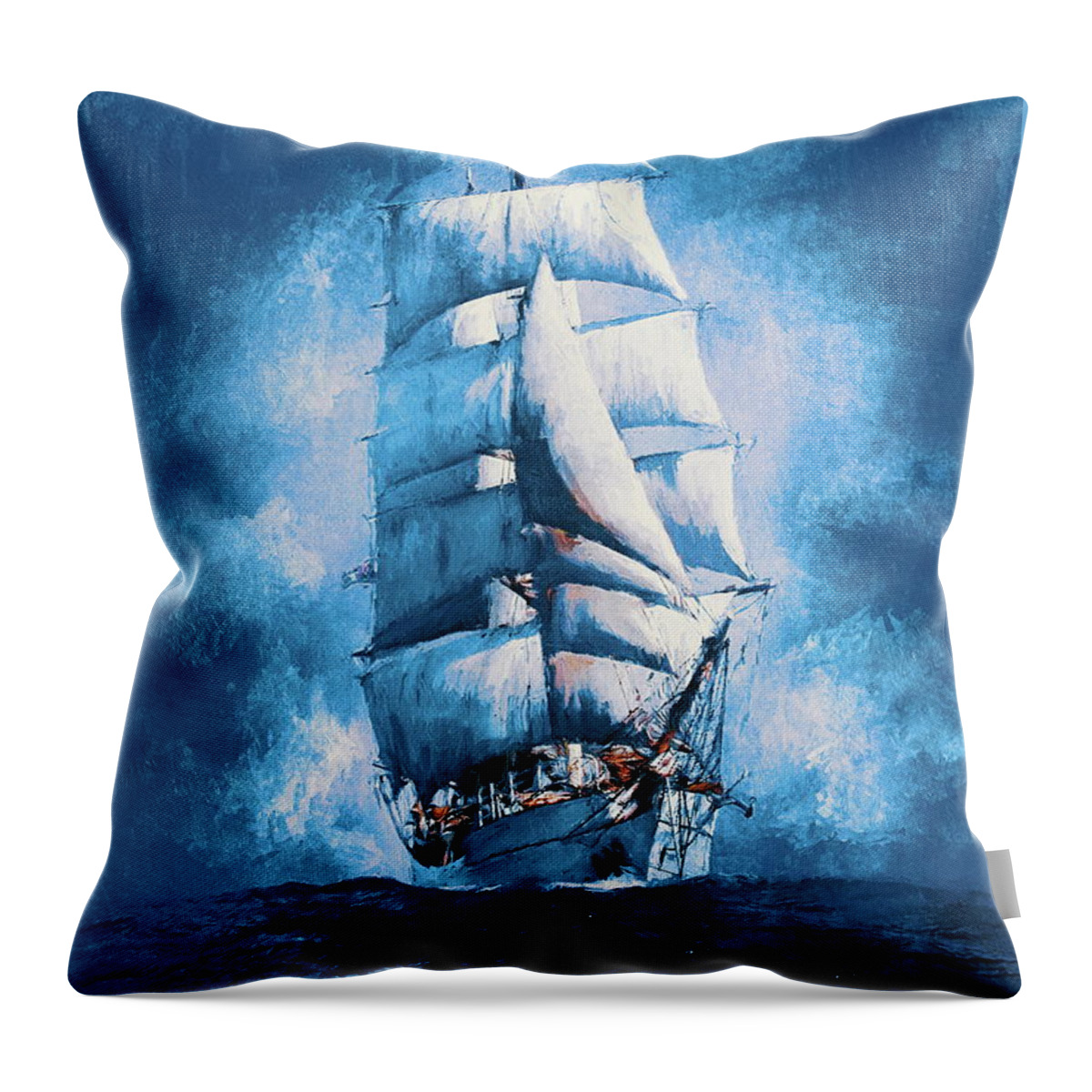 Sailing Throw Pillow featuring the digital art Tall ship. by Andrzej Szczerski