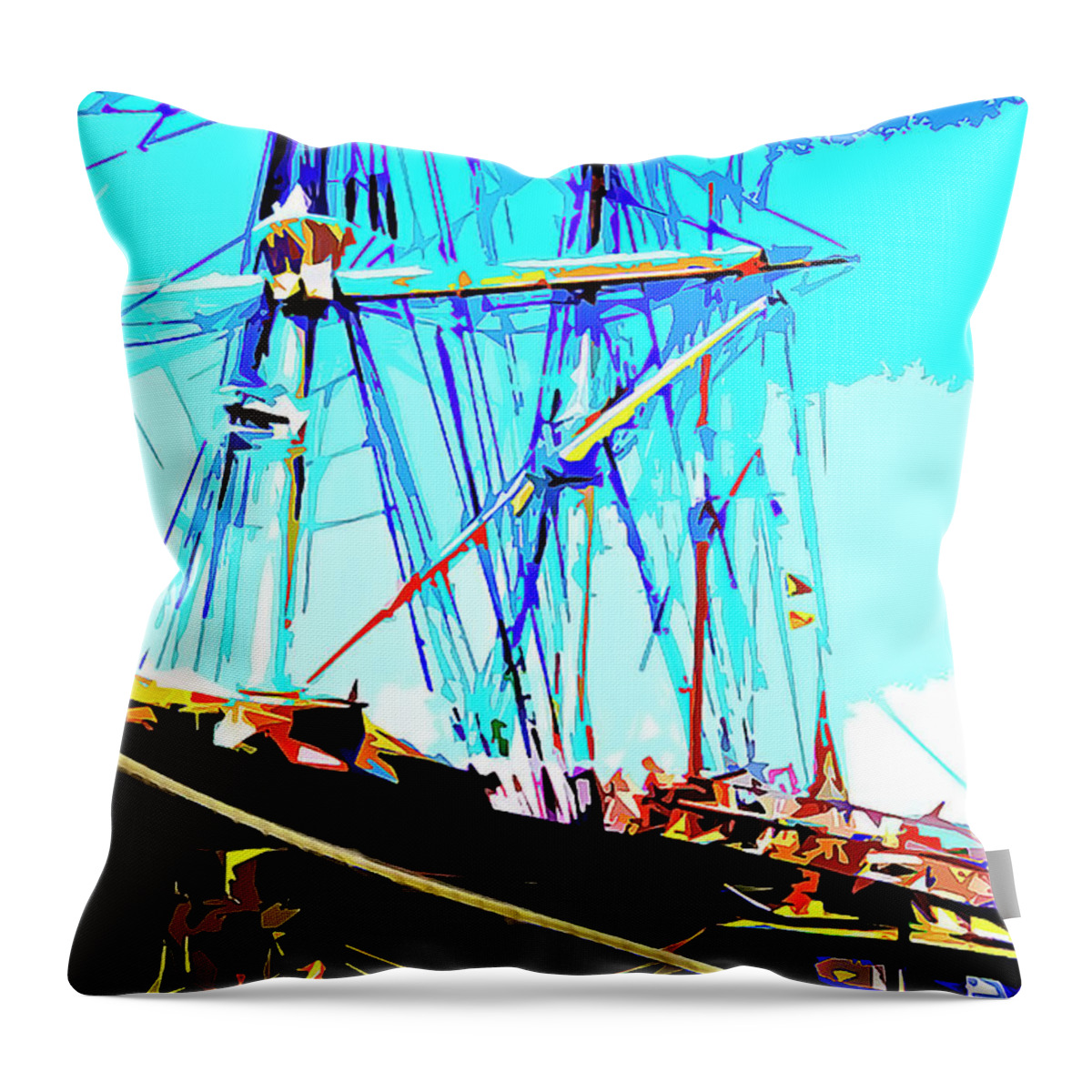 Boats Throw Pillow featuring the painting Tall Ship At Dock by CHAZ Daugherty