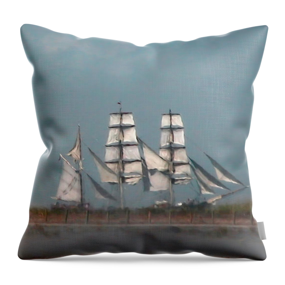 Tall Ship Throw Pillow featuring the painting Tall Ship Sailing by Rebecca Herranen