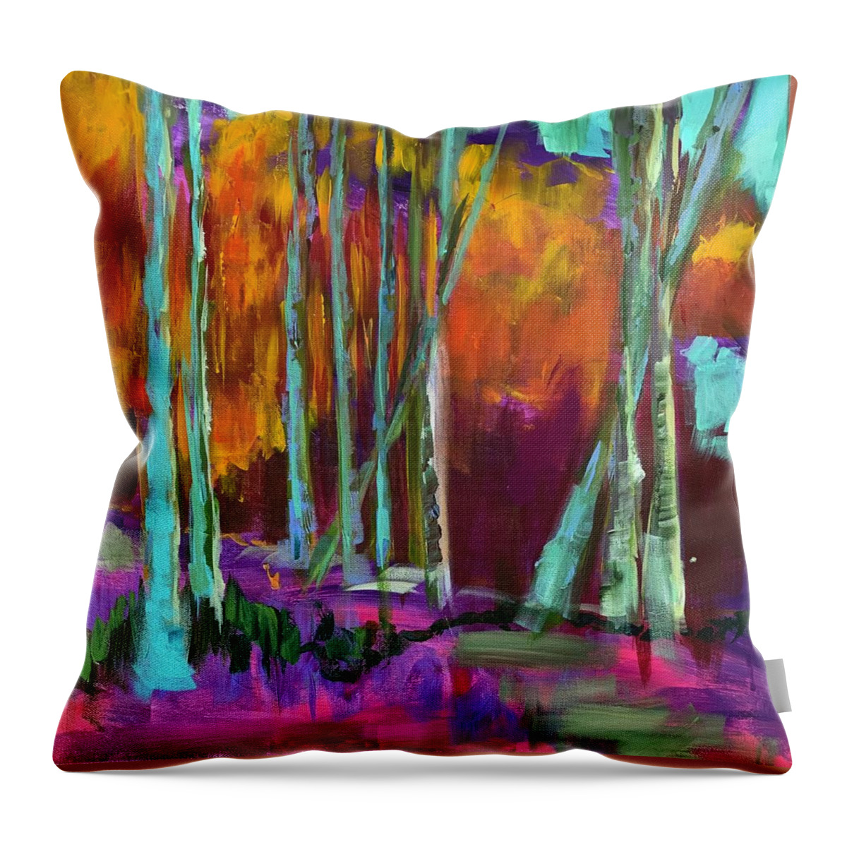 Nature Throw Pillow featuring the painting Tall Trees by Bonny Butler