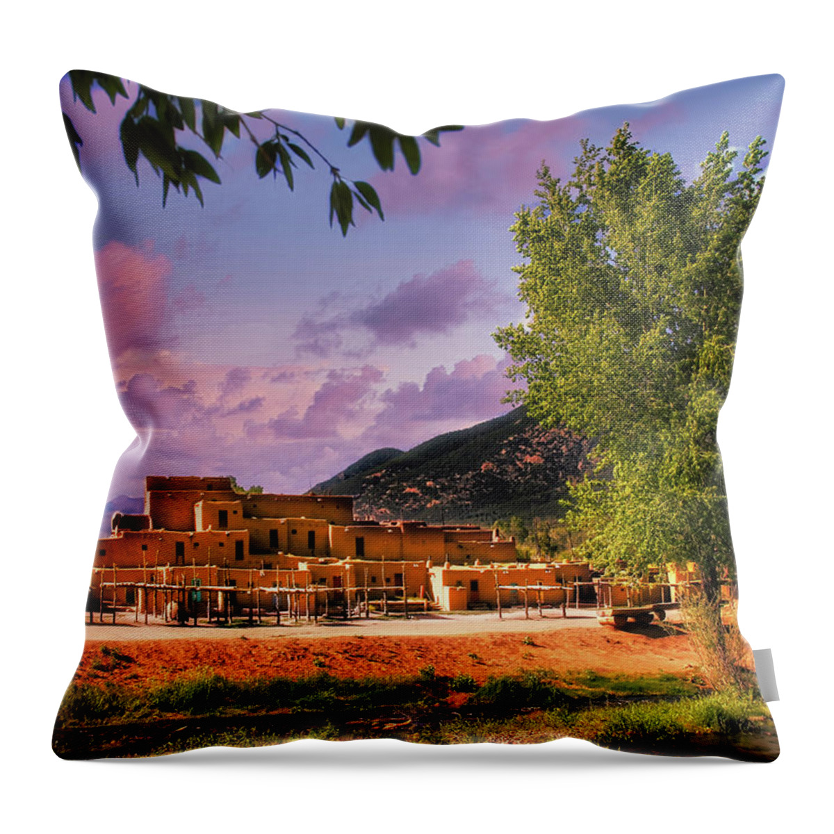 Landscapes Throw Pillow featuring the photograph Taos Pueblo by Micah Offman