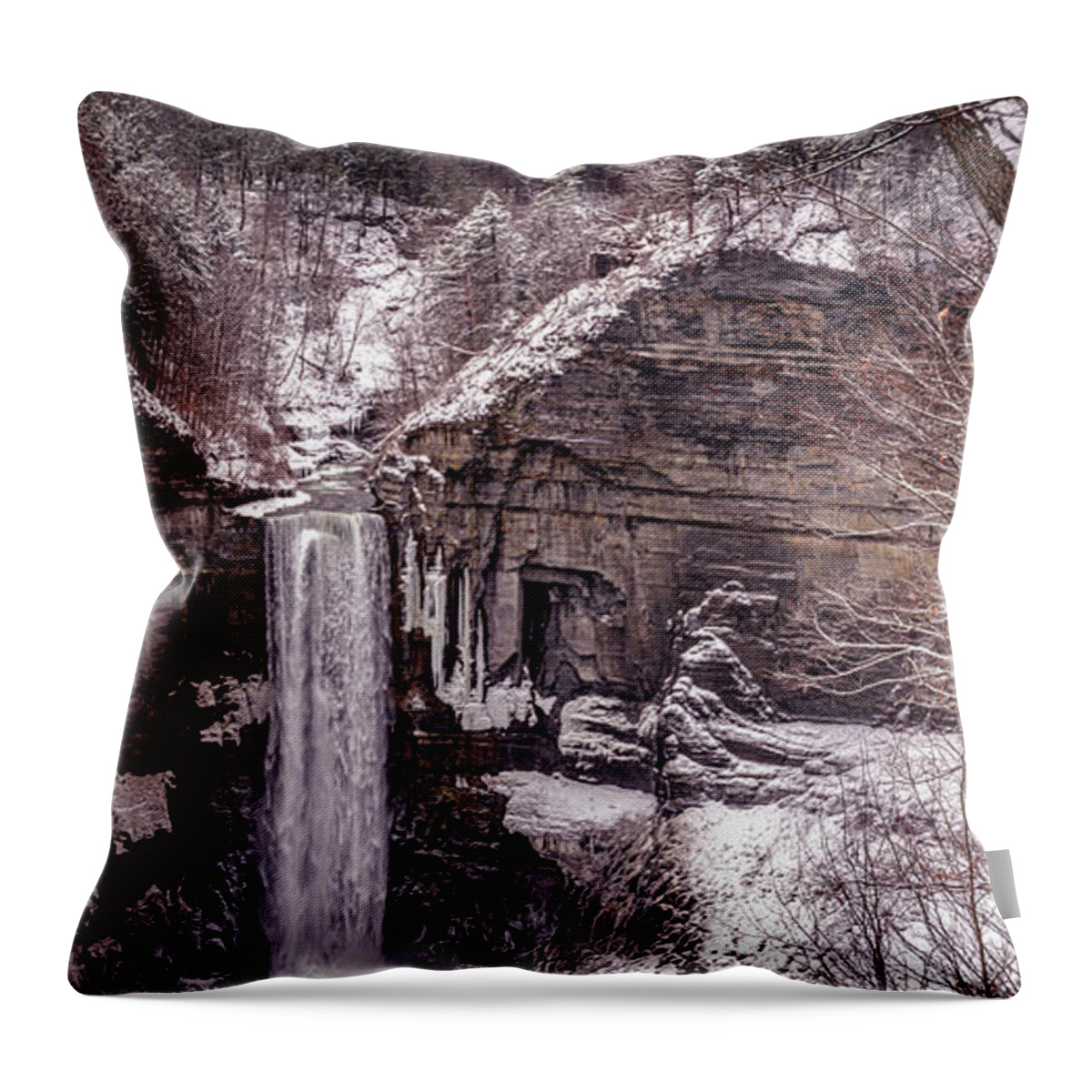 Winter Throw Pillow featuring the photograph Taughannock Freefall by William Norton