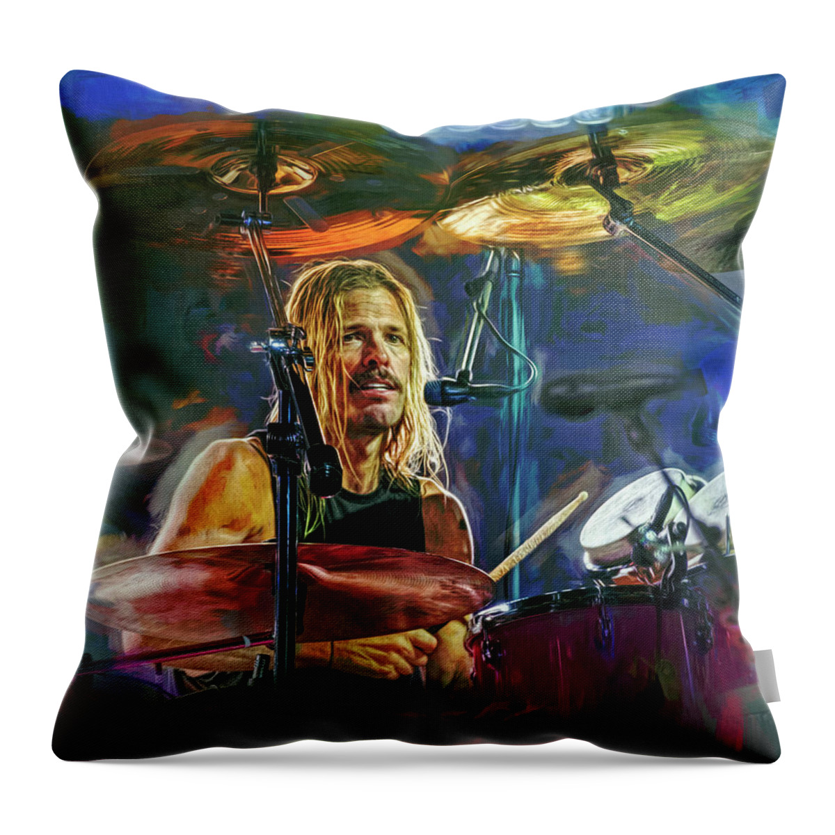 Foo Fighters Throw Pillow featuring the mixed media Taylor Hawkins Foo Fighters by Mal Bray