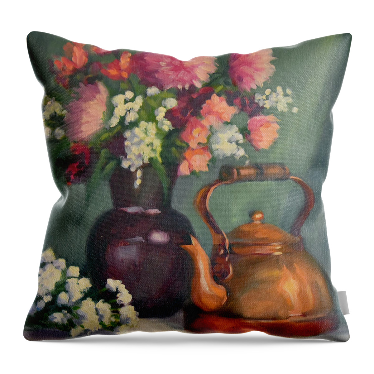 Still Life Throw Pillow featuring the painting Tea Time by Alice Leggett