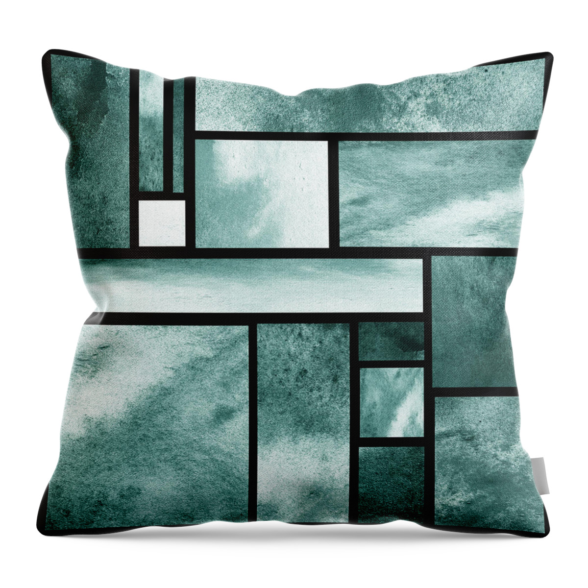 Blocks Throw Pillow featuring the painting Teal Blue Geometry Watercolor Decorative Blocks Squares Lines III by Irina Sztukowski