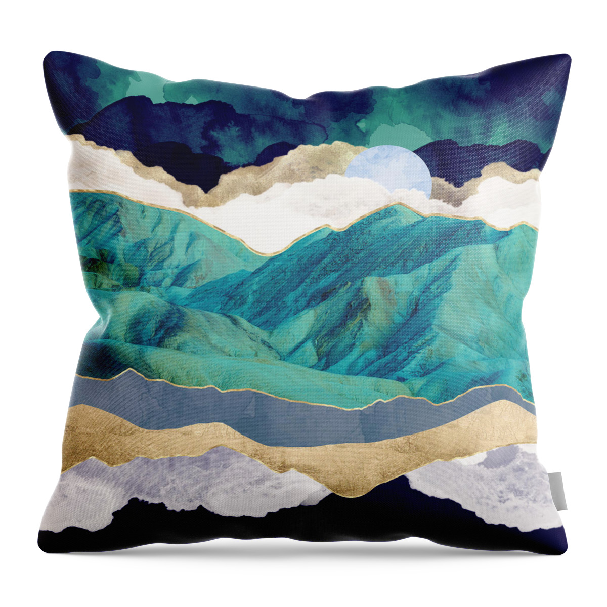 Digital Throw Pillow featuring the digital art Teal Mountains by Spacefrog Designs