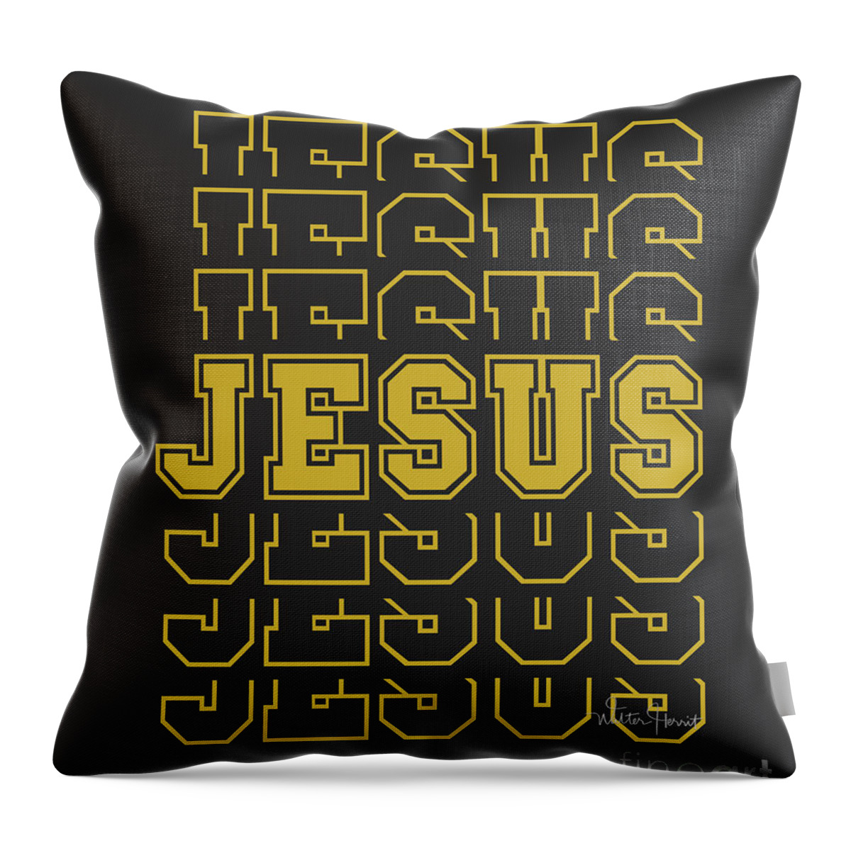 Team Jesus Throw Pillow featuring the digital art Team Jesus Word Art Gold by Walter Herrit