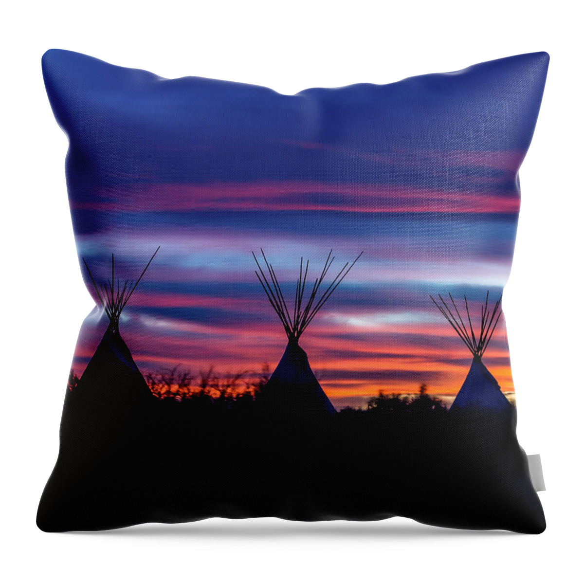 Taos Throw Pillow featuring the photograph Tee Pees in clouds of color by Elijah Rael