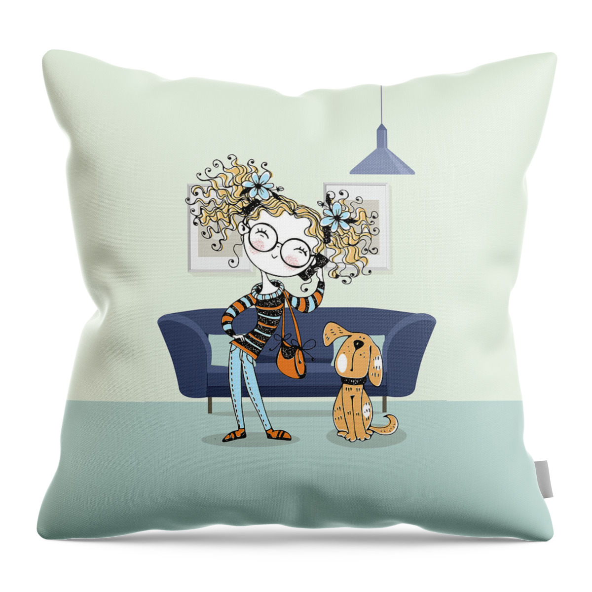 Miss You Throw Pillow featuring the digital art Teen or Tween Girl and Dog by Doreen Erhardt