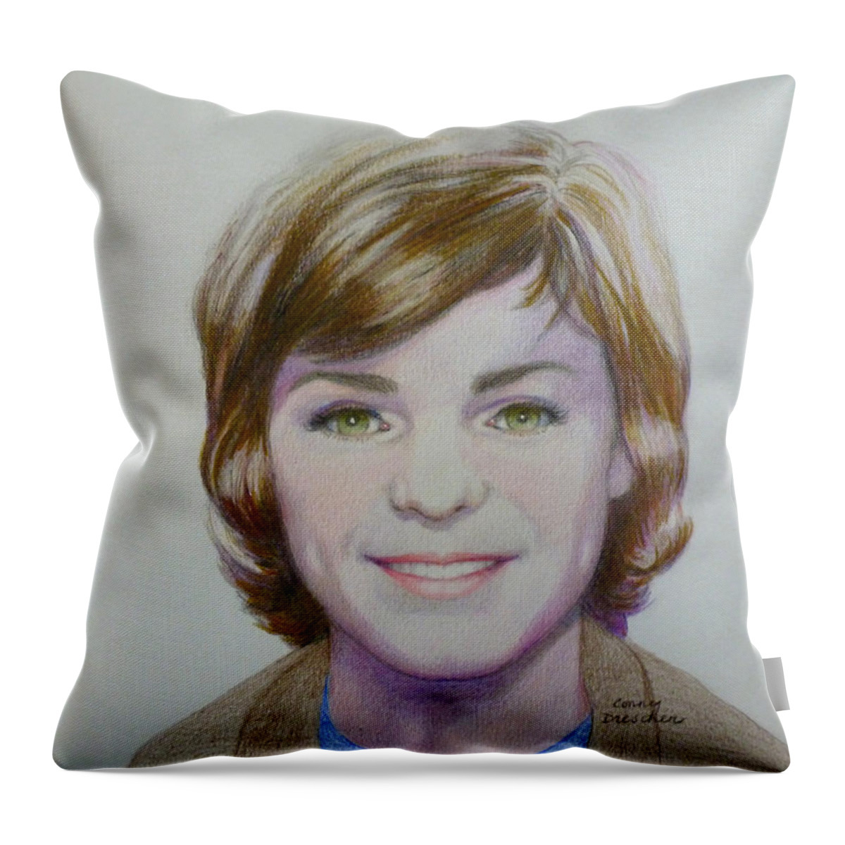 Indoors Throw Pillow featuring the drawing Teenage Girl by Constance DRESCHER