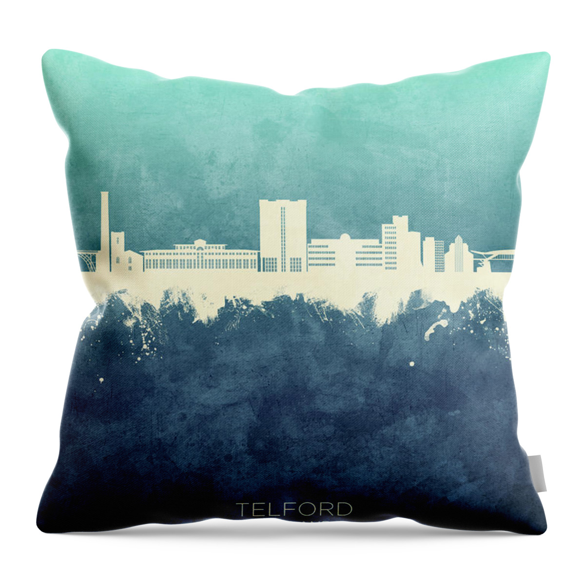 Telford Throw Pillow featuring the digital art Telford England Skyline #30 by Michael Tompsett
