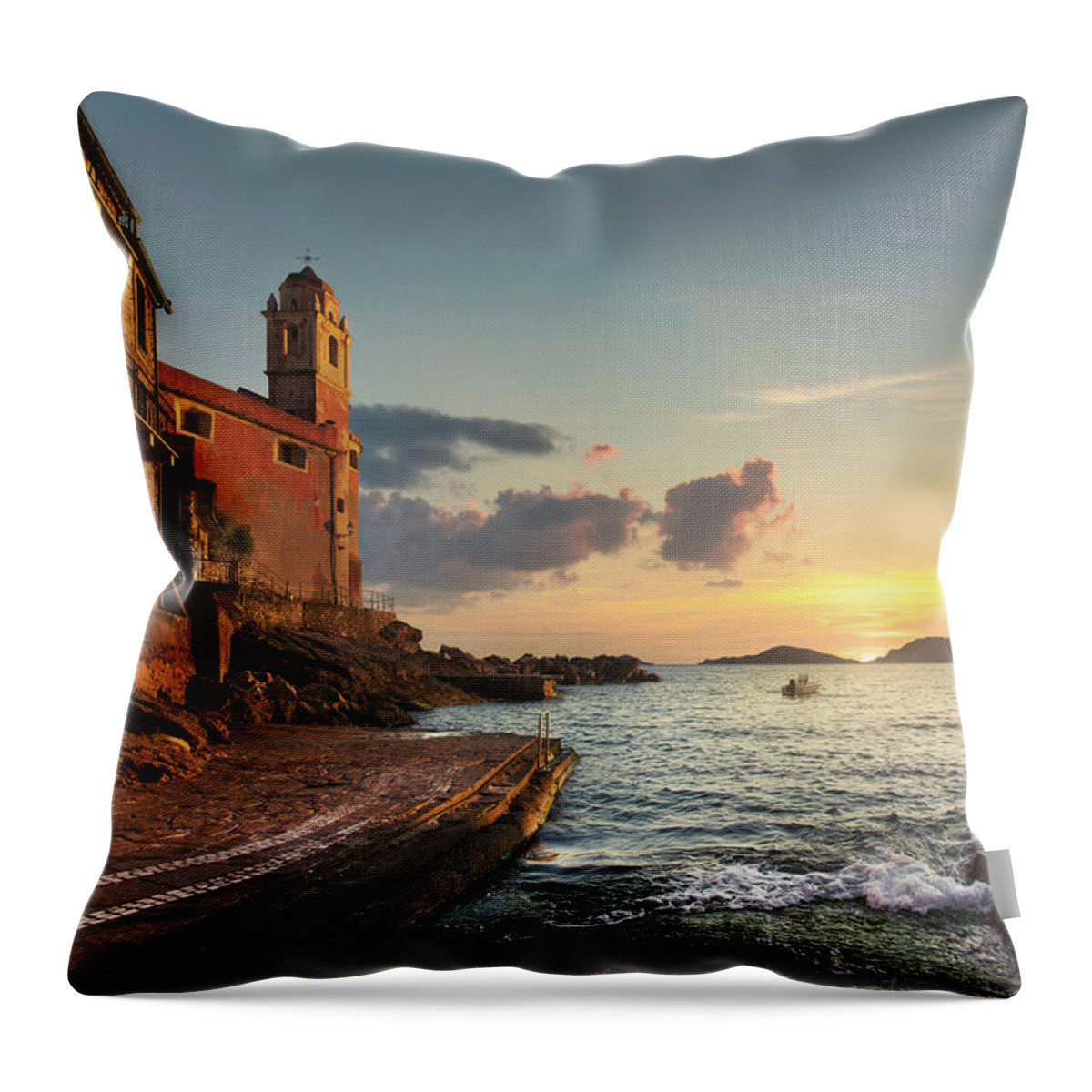 Tellaro Throw Pillow featuring the photograph Tellaro Church and Sea. Liguria by Stefano Orazzini